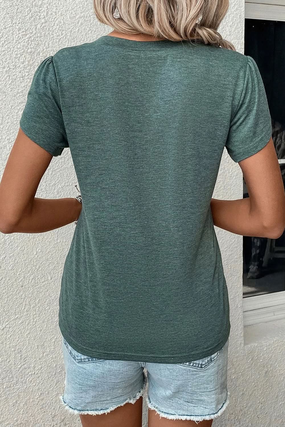 Mist Green Fashion Petal Sleeve V Neck T Shirt - Love Salve